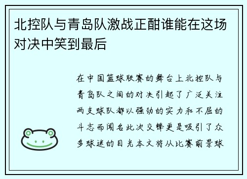 北控队与青岛队激战正酣谁能在这场对决中笑到最后