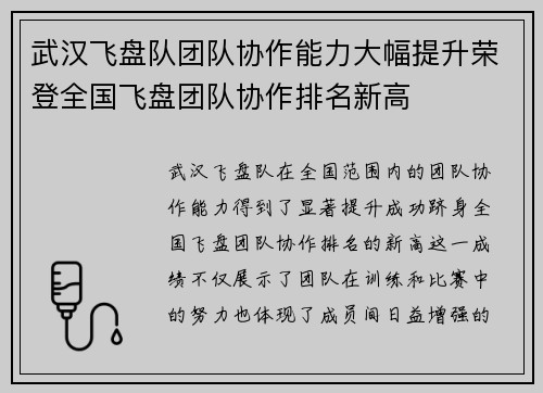 武汉飞盘队团队协作能力大幅提升荣登全国飞盘团队协作排名新高