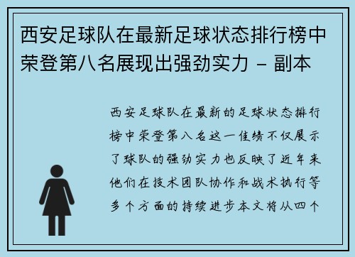 西安足球队在最新足球状态排行榜中荣登第八名展现出强劲实力 - 副本